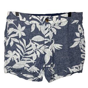 Old Navy Everyday Shorts Womens Size 10 Blue Floral Linen Blend